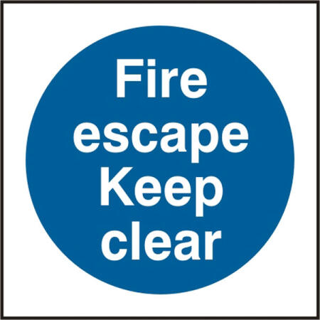 Fire Escape Keep Clear Sign White/Blue