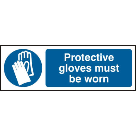 Gloves Must Be Worn Rigid Pvc Sign White/Blue