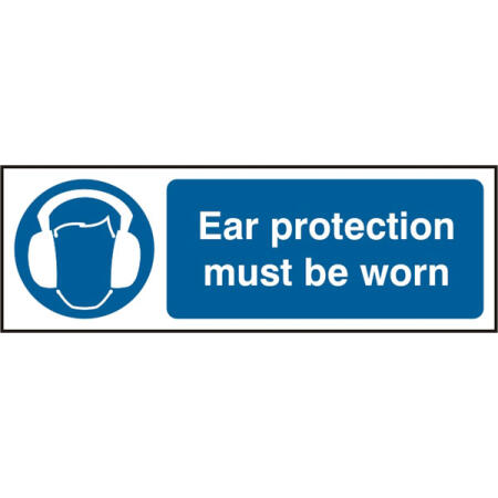 Ear Protection Must Be Worn Sign White/Blue