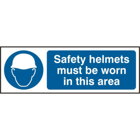 Safety Helmets Must Be Worn Sign White/Blue