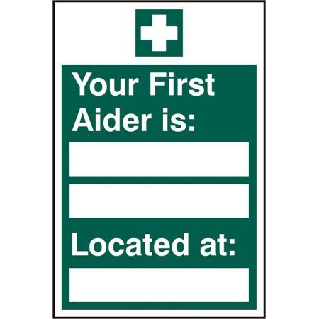 Beeswift First Aider Located Sign Self Adhesive Green