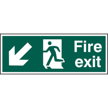 Beeswift Fire Exit Down Left Arrow Sign Rigid Pvc Green