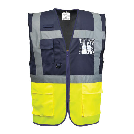 C276 Paris Hi-Vis Contrast Executive Vest  Yellow/Navy
