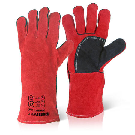 Beeswift Welders Gauntlet Gloves 14" Reinforced Palm Red