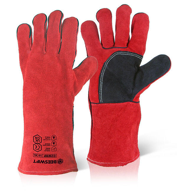 Beeswift Welders Gauntlet Gloves 14" Reinforced Palm Red