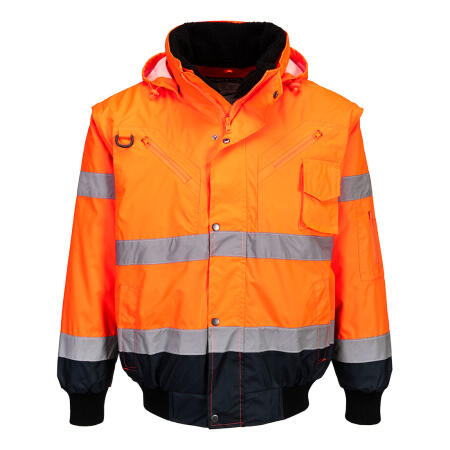 C465 Hi-Vis 3-in-1 Contrast Bomber Jacket  Orange/Navy