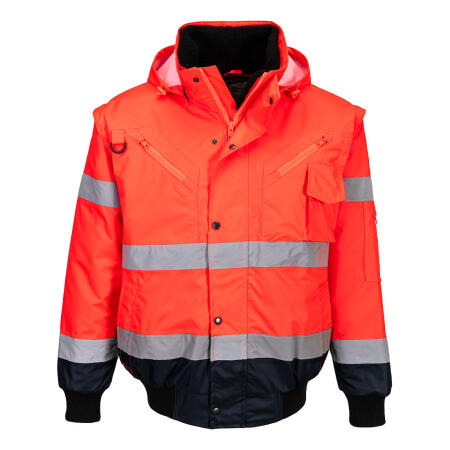 C465 Hi-Vis 3-in-1 Contrast Bomber Jacket  Red/Navy