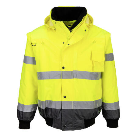 C465 Hi-Vis 3-in-1 Contrast Bomber Jacket  Yellow/Grey