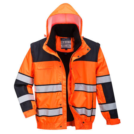 C466 Hi-Vis 3-in-1 Contrast Winter Bomber Jacket  Orange/Black