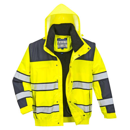C466 Hi-Vis 3-in-1 Contrast Winter Bomber Jacket  Yellow/Navy