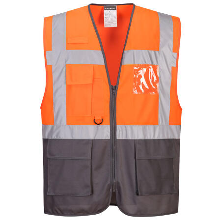 C476 Warsaw Hi-Vis Contrast Executive Vest  Orange/Grey