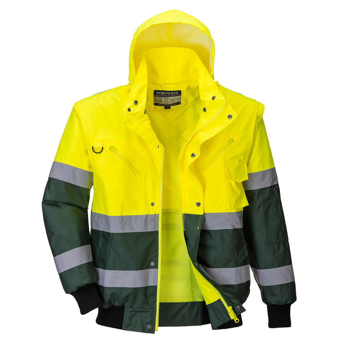 Portwest C565 Hi-Vis 3-in-1 X Back Contrast Bomber Jacket Yellow/Green