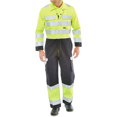 Beeswift Arc Compliant Hi-Vis Boilersuit Saturn Yellow / Navy
