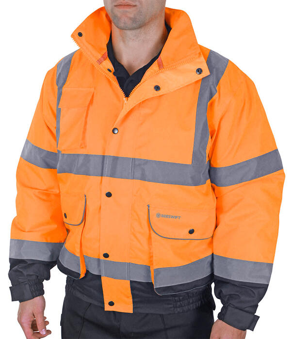 Beeswift Two-Tone Hi-Vis Constructor Bomber Jacket Orange / Navy