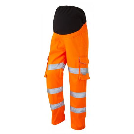 LEO Workwear VERITY ISO 20471 Cl 2 Poly/Cotton Maternity Cargo Trouser (UK 14-16) HV ORANGE