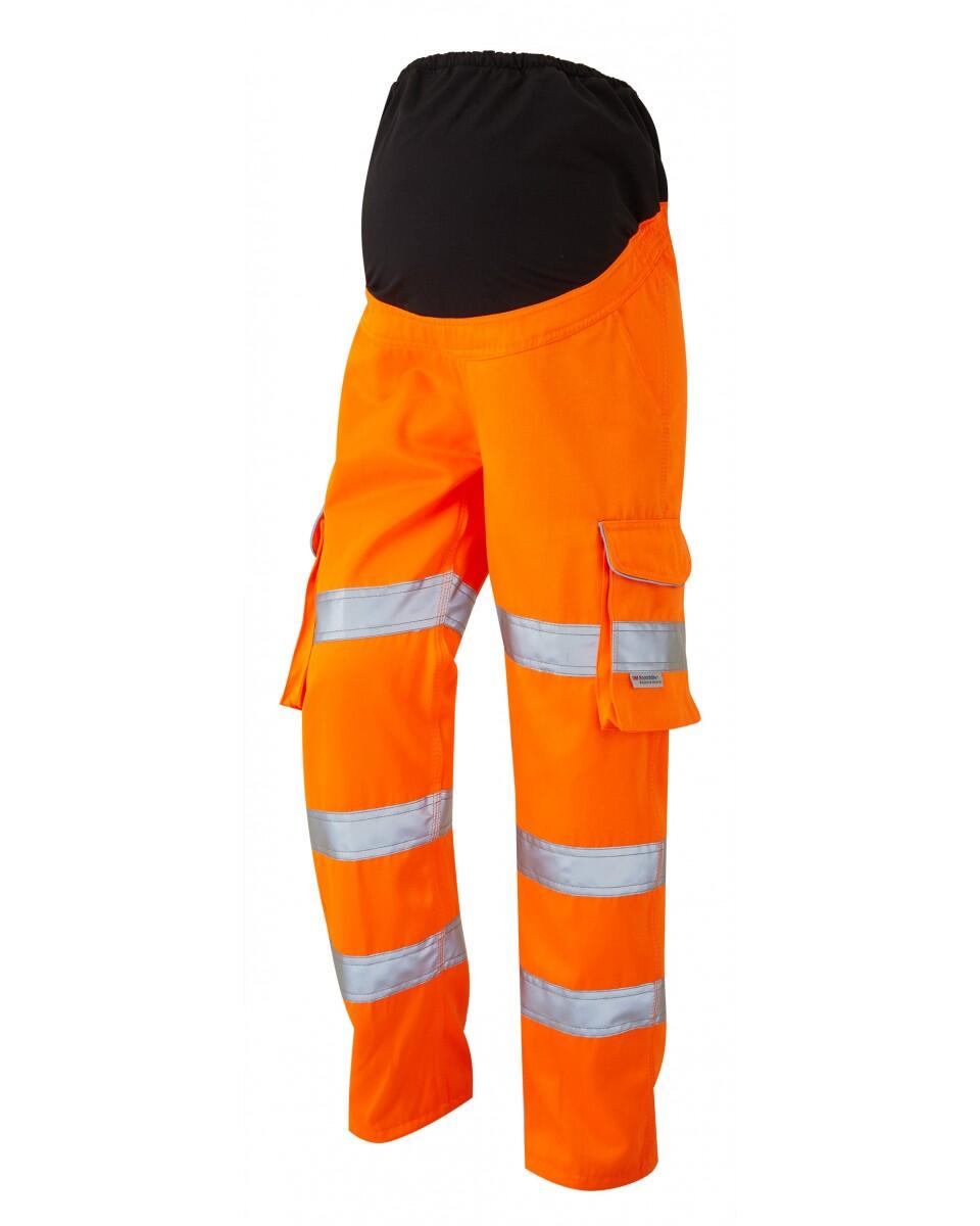 LEO Workwear VERITY ISO 20471 Cl 2 Poly/Cotton Maternity Cargo Trouser (UK 14-16) HV ORANGE