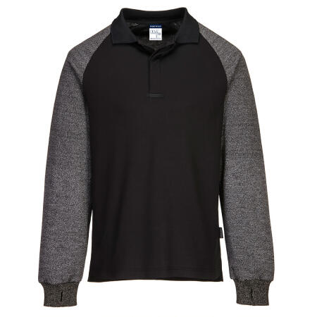 Portwest CR15 Polo Shirt with Cut Resistant Sleeves Black