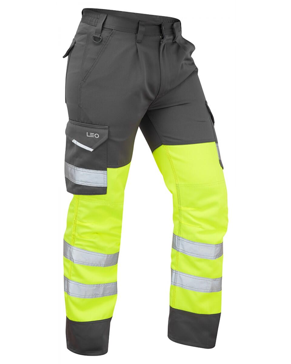 LEO Workwear BIDEFORD ISO 20471 Cl 1 Poly/Cotton Cargo Trouser HV YELLOW/GREY