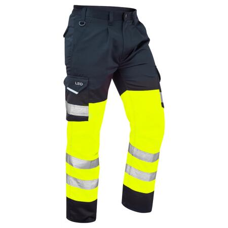 LEO Workwear BIDEFORD ISO 20471 Cl 1 Poly/Cotton Cargo Trouser HV YELLOW/NAVY