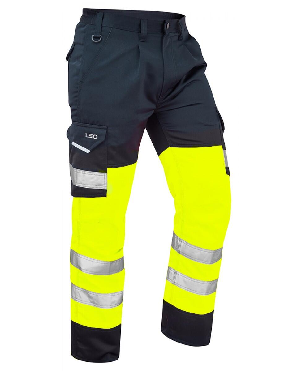 LEO Workwear BIDEFORD ISO 20471 Cl 1 Poly/Cotton Cargo Trouser HV YELLOW/NAVY