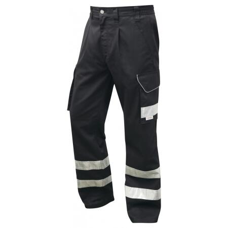 LEO Workwear ILFRACOMBE Cargo Style Reflective Poly/Cotton Trouser BLACK