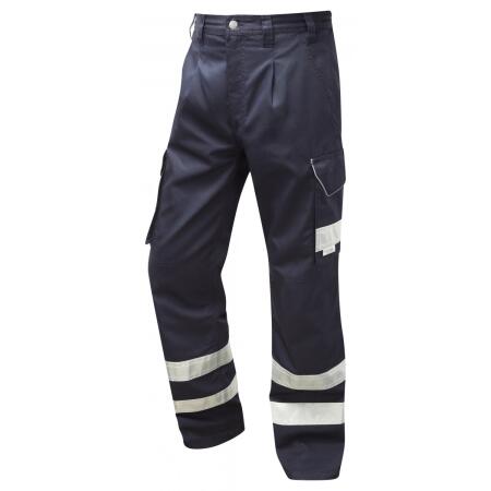 LEO Workwear ILFRACOMBE Cargo Style Reflective Poly/Cotton Trouser NAVY