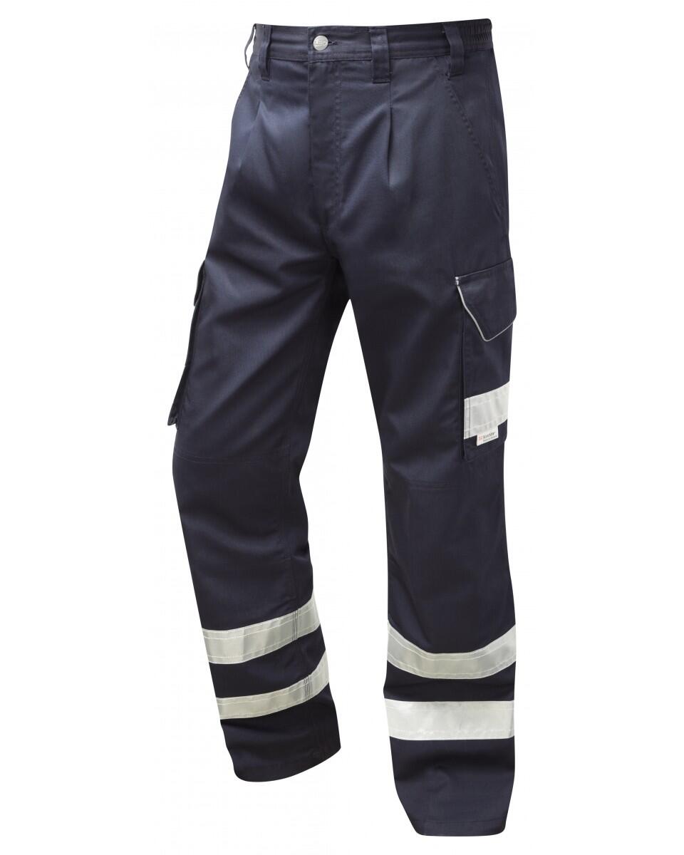 LEO Workwear ILFRACOMBE Cargo Style Reflective Poly/Cotton Trouser NAVY