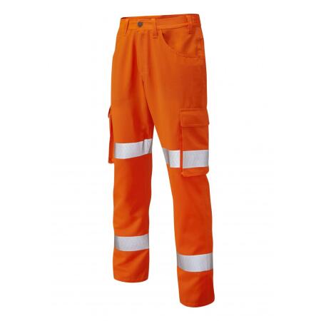 LEO Workwear YELLAND ISO 20471 Cl 1 Lightweight Poly/Cotton Cargo Trouser HV ORANGE