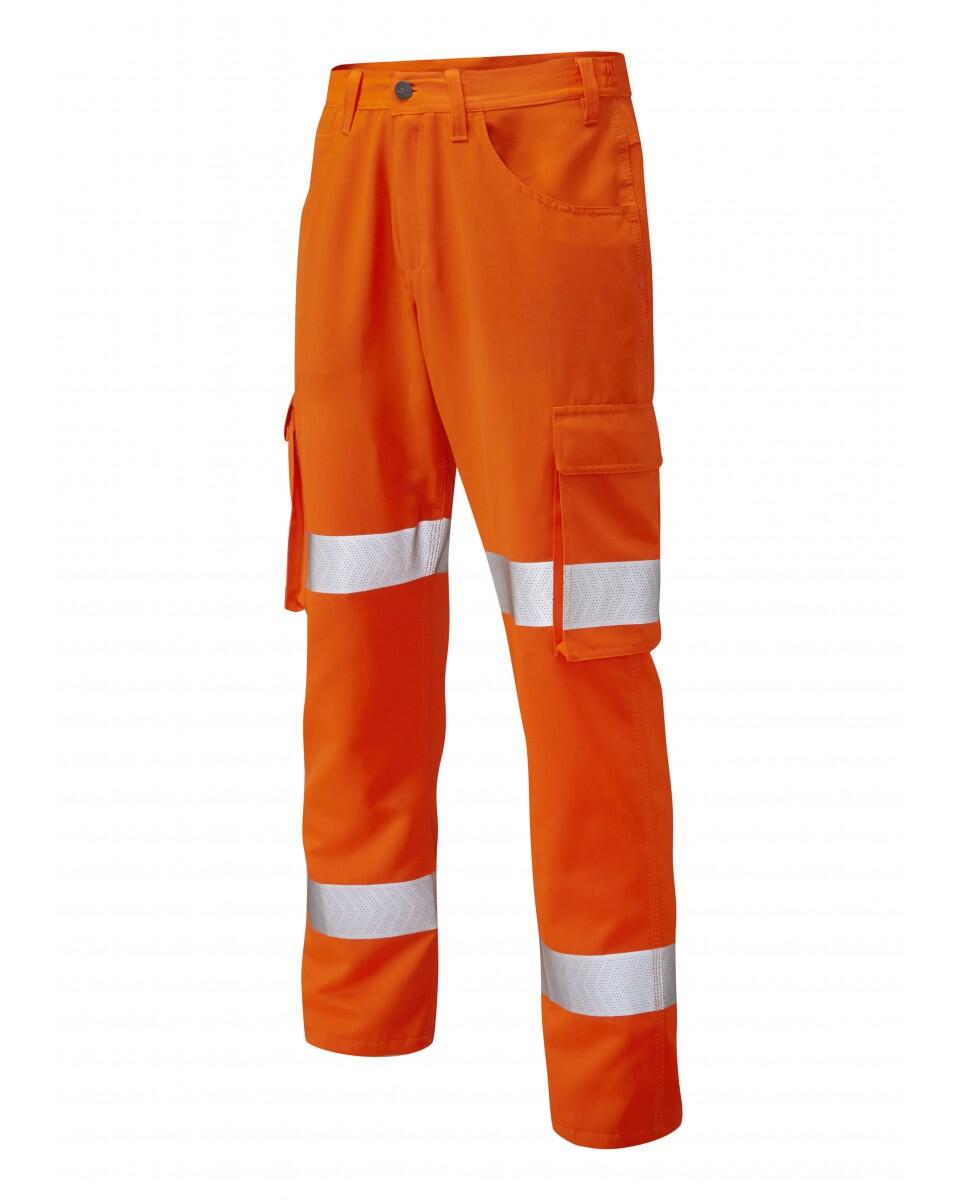 LEO Workwear YELLAND ISO 20471 Cl 1 Lightweight Poly/Cotton Cargo Trouser HV ORANGE