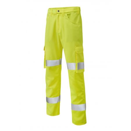 LEO Workwear YELLAND ISO 20471 Cl 1 Lightweight Poly/Cotton Cargo Trouser HV YELLOW