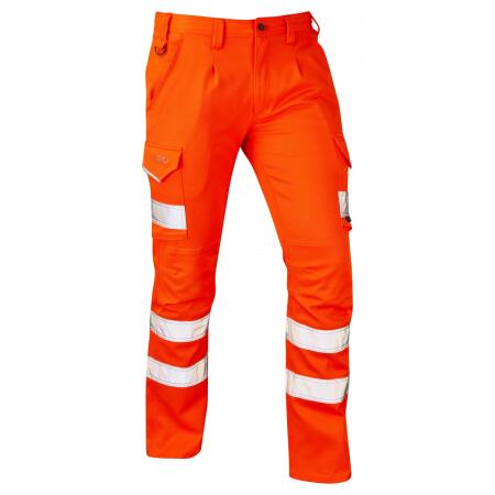 LEO Workwear KINGFORD ISO 20471 Class 1 EcoViz Stretch Poly/Cotton Cargo Trouser HV ORANGE