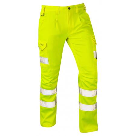 LEO Workwear KINGFORD ISO 20471 Class 1 EcoViz Stretch Poly/Cotton Cargo Trouser HV YELLOW