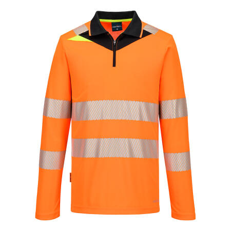 DX419 DX4 Hi-Vis Zip Polo Shirt L/S  Orange/Black