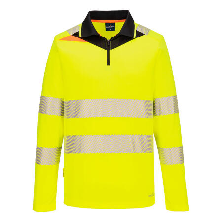 DX419 DX4 Hi-Vis Zip Polo Shirt L/S  Yellow/Black