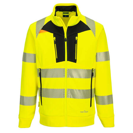 DX477 DX4 Hi-Vis Funnel Neck Zipped Sweatshirt Yellow/Black