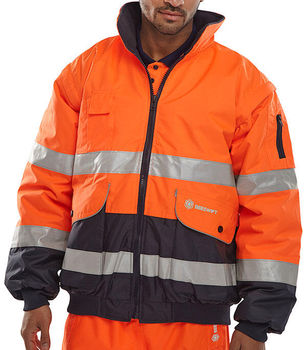 Beeswift Two-Tone Hi-Vis Europa Bomber Jacket Orange / Navy