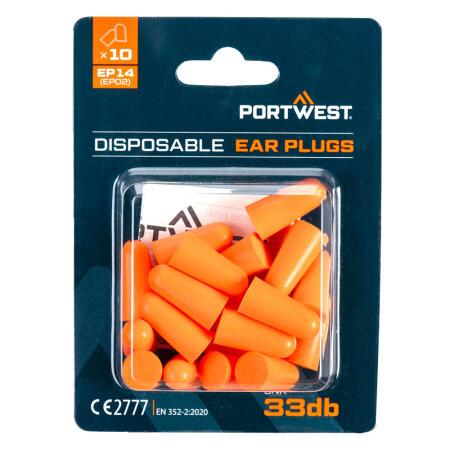 EP14 PU Foam Ear Plugs Blister Pack (10 Pairs) Orange