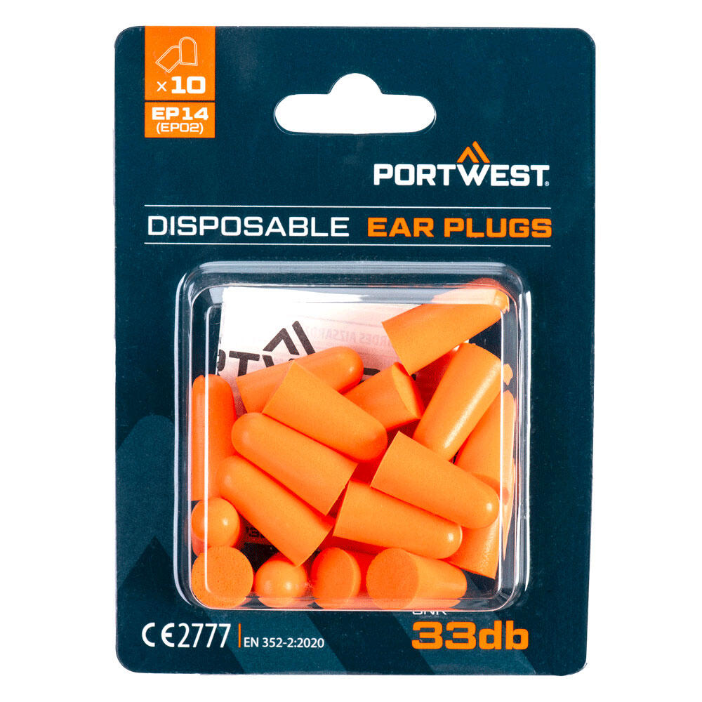 EP14 PU Foam Ear Plugs Blister Pack (10 Pairs) Orange