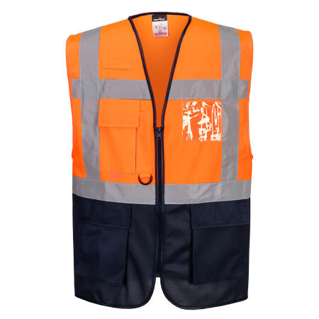 ES076 ES1 Essential Hi-Vis Contrast Executive Vest Orange/Navy