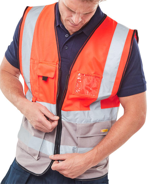 Beeswift Hi-Vis Two Tone Executive Id Vest Red/Grey - Image 2