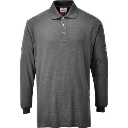 FR10 Modaflame Knit FR Long Sleeve Polo Shirt Grey