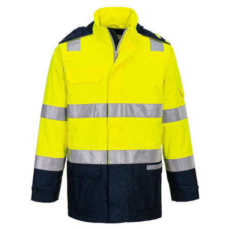 FR605 Bizflame Rain+ Hi-Vis Multi-Norm Contrast FR Jacket Yellow/Navy