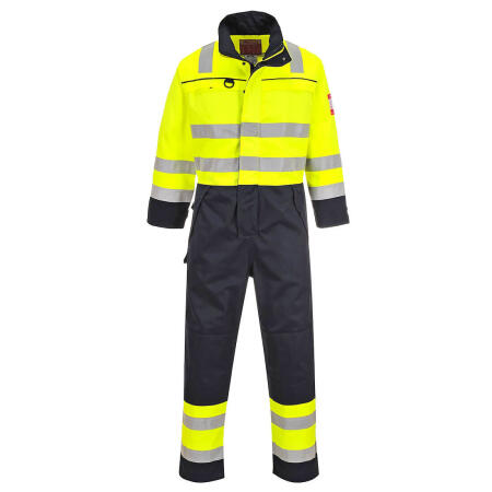 FR60 Bizflame Work Hi-Vis Multi-Norm Contrast FR Coverall Yellow/Navy