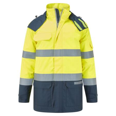 FR617 Bizflame Rain+ Hi-Vis Multi-Norm Contrast FR Winter Jacket Yellow/Navy