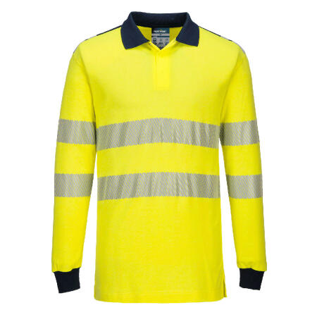 FR702 PW3 Modaflame Knit Hi-Vis FR Long Sleeve Polo Shirt Yellow/Navy