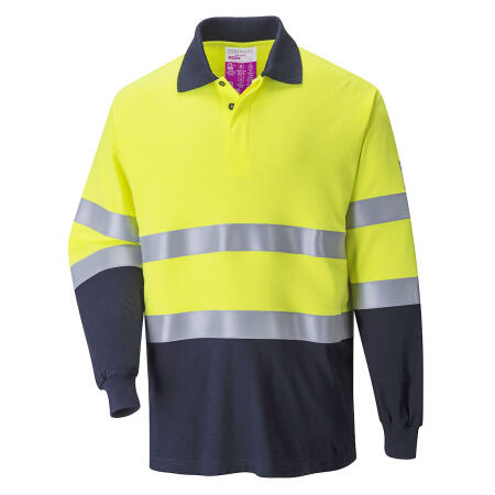 FR74 Modaflame Knit Hi-Vis Constrast FR Long Sleeve Polo Shirt Yellow/Navy