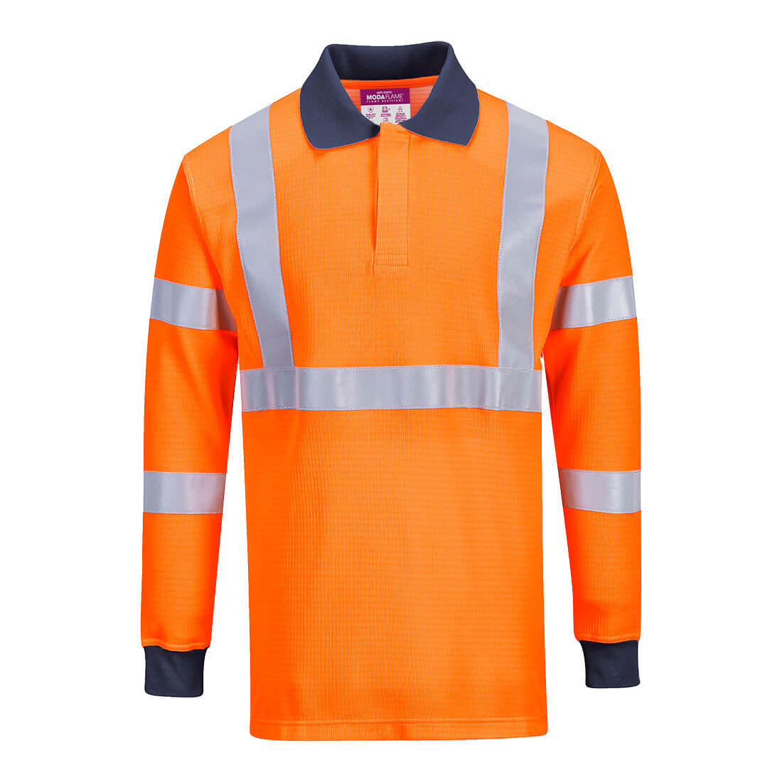 FR76 Modaflame Knit HVO FR Long Sleeve Polo Shirt Orange