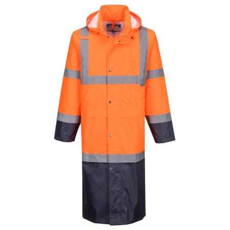 H446 Hi-Vis Contrast Raincoat 122cm Orange/Navy
