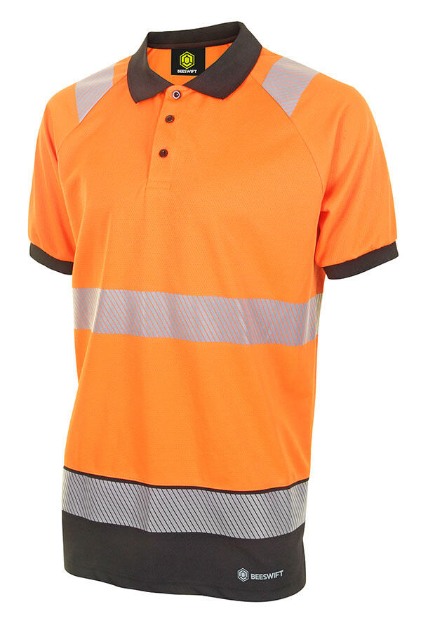 Beeswift Deltic Hi-Vis Two Tone Short Sleeve Polo Shirt Orange / Black