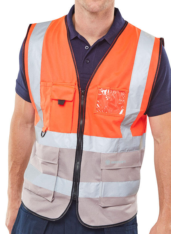 Beeswift Hi-Vis Two Tone Executive Id Vest Red/Grey